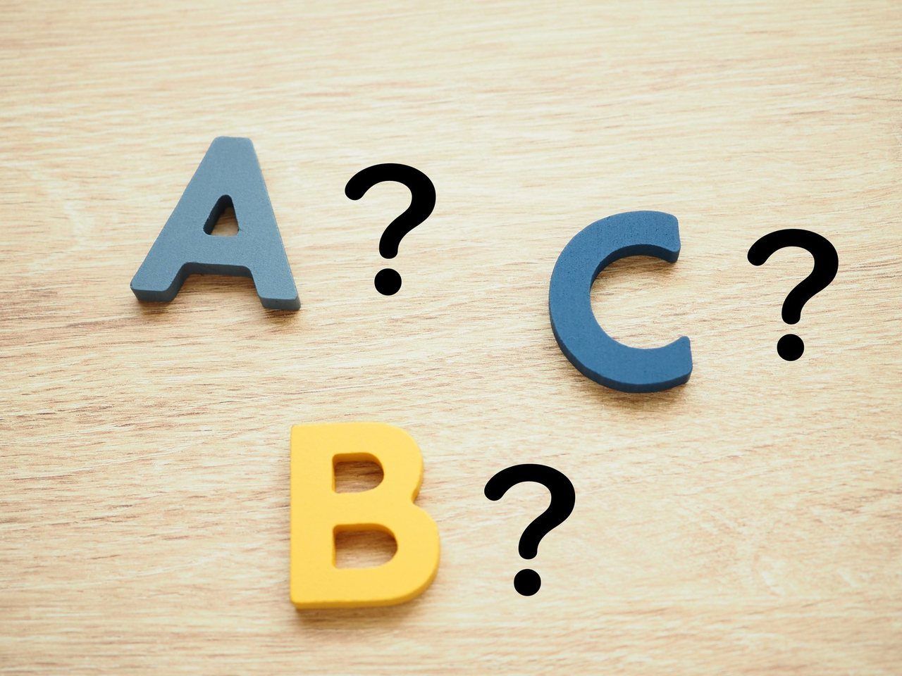「A?」「B?」「C?」の文字